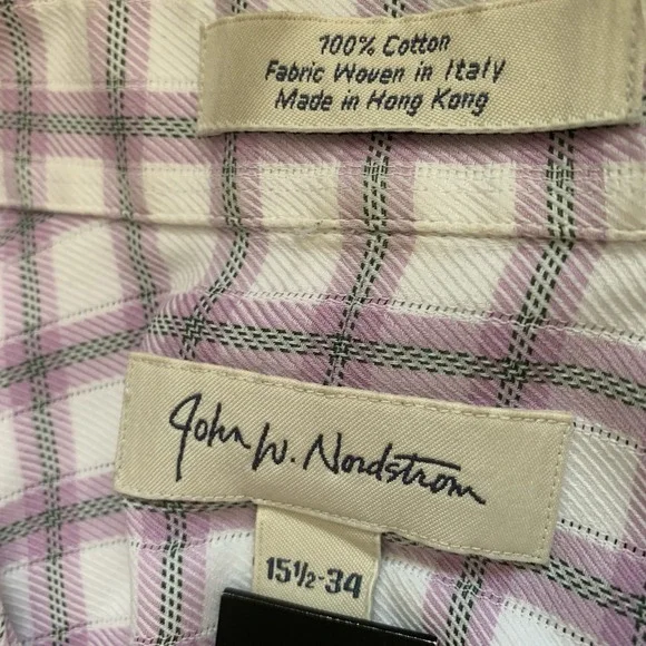 Vintage John W. Nordstrom Button Up Shirt Mens 15.5-34 Plaid Pink Black - Picture 3 of 14